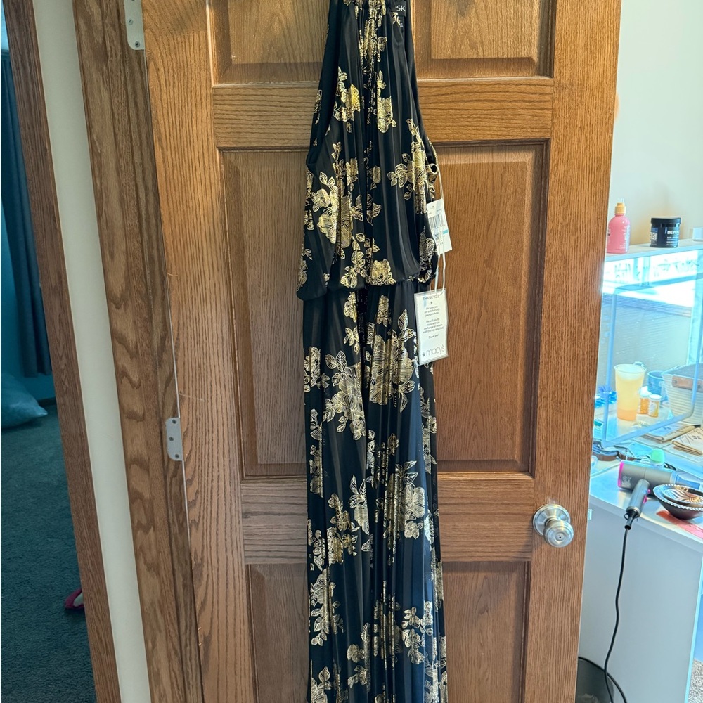MSK Black Dress with Gold Accents